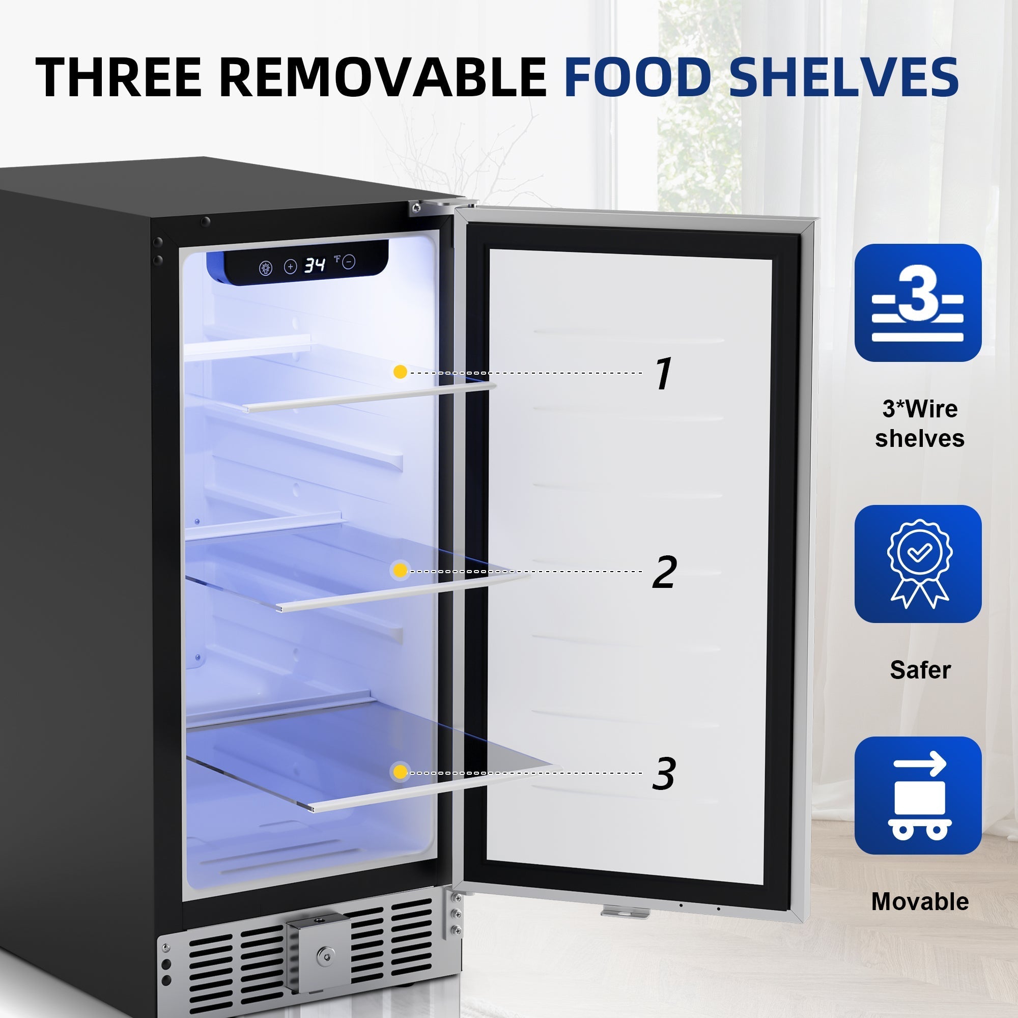 Simzlife 15" Under Counter Beer Fridge for 127 Cans with Stainless Steel Door & Adjustable Feet