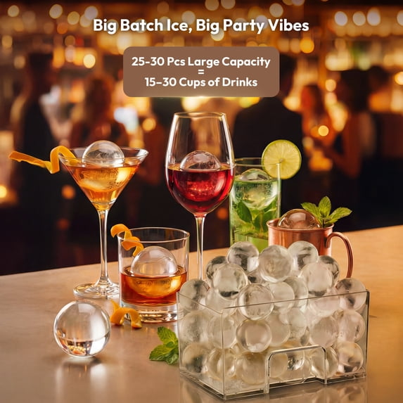 Simzlife Sphere Ice Maker, 6cm Clear Ice Ball Machine, 3 Balls/Batch for Whiskey & Cocktails, Touch Control