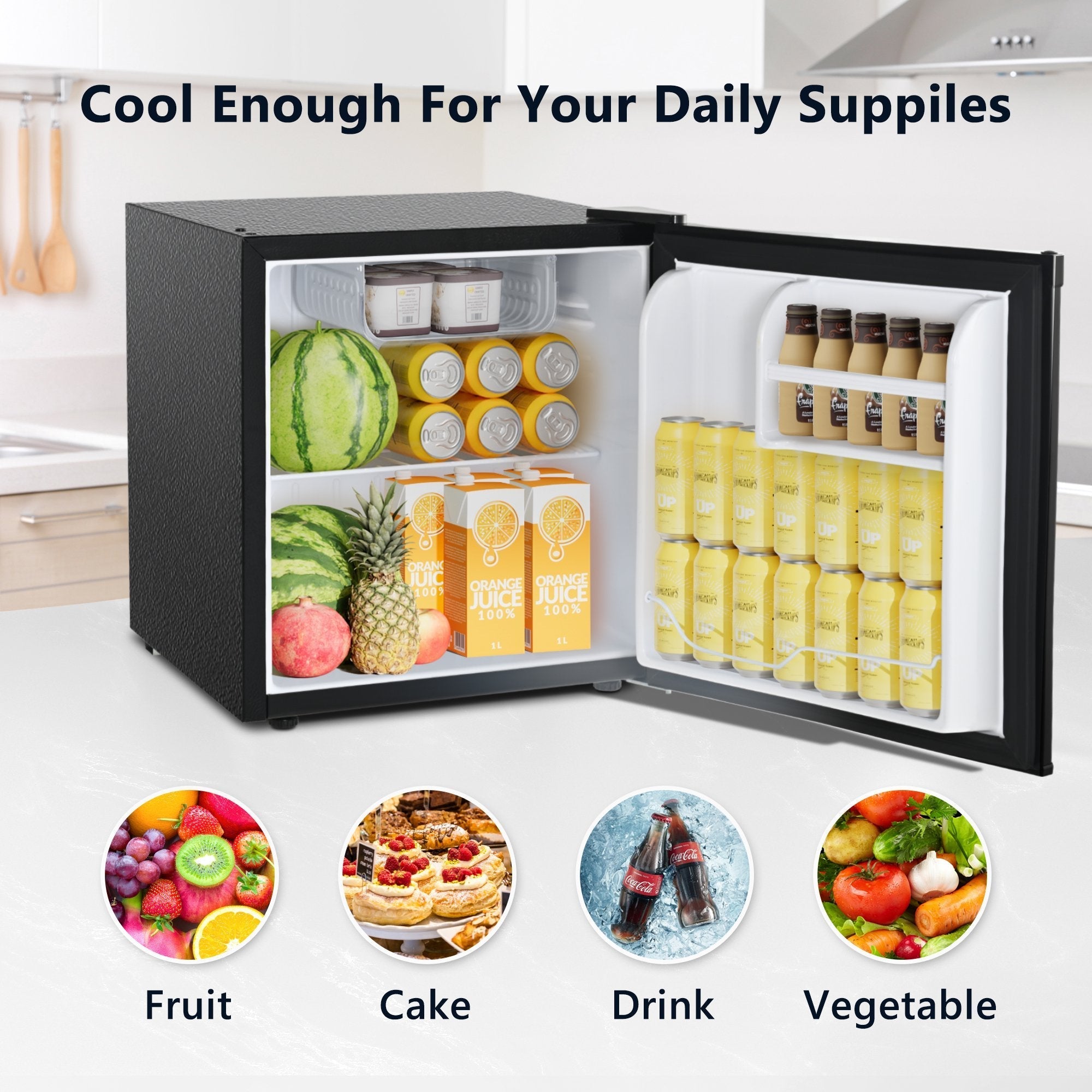 Simzlife 1.6 Cu.ft Mini Fridge with Freezer, Single Door Mini Refrigerator, Black
