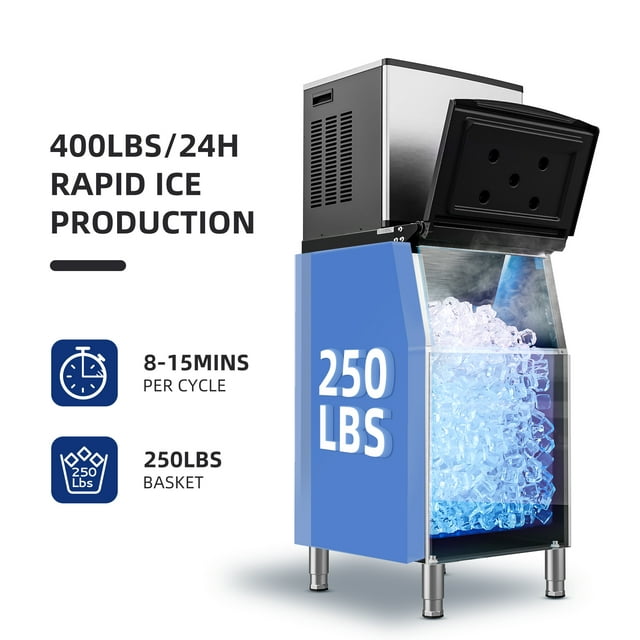 Simzlife 400Lbs/24H Commercial Ice Maker Machine, Freestanding/Built-In, Stainless Steel Clear Ice Cube Maker