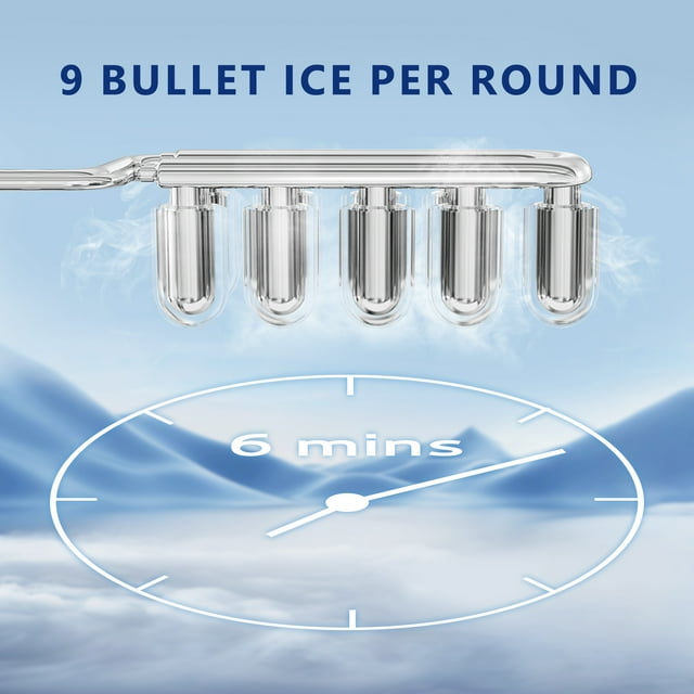 Simzlife 26 lbs/24H Countertop Ice Maker Machine, 9 Bullet-Shaped Ice in 6 Min, Auto-Cleaning