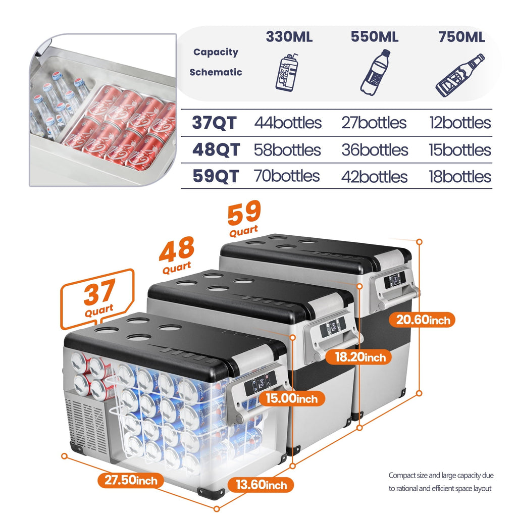 Simzlife 12 Volt Car Refrigerators, 37QT(35L) RV Refrigerator, Freezer Fridge Cooler DC & AC, for Home, Travel, Camping, Fishing, RV and Outdoor, Gra