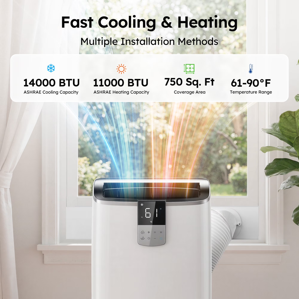 SIMZLIFE 14000 BTU Portable Air Conditioner with WIFI for Room Cooling and Heating, Portable AC Unit with Remote Control