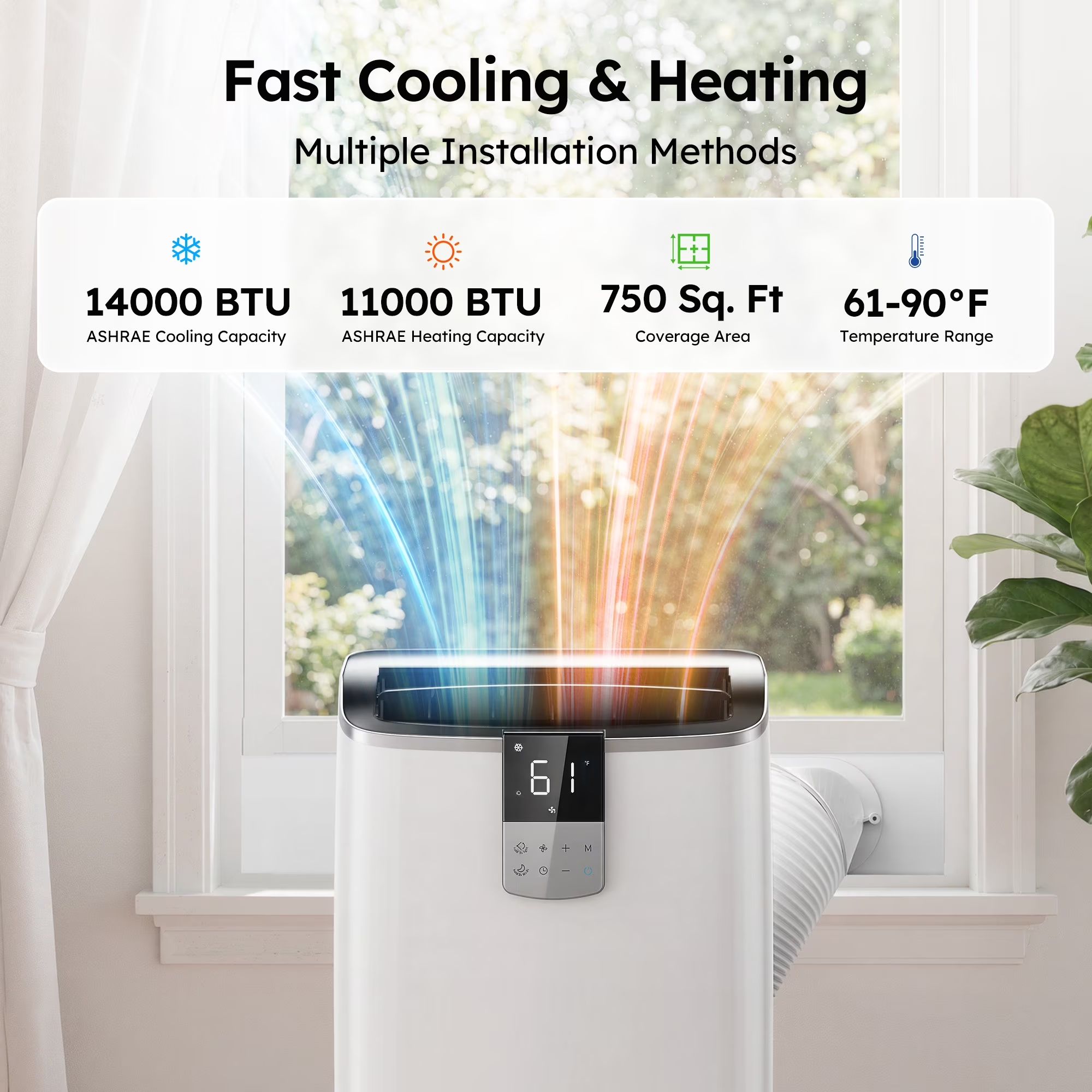 SIMZLIFE 14000 BTU Portable Air Conditioner with WIFI for Room Cooling and Heating, Portable AC Unit with Remote Control