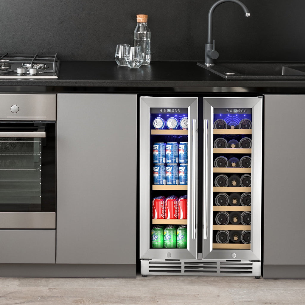 Simzlife 24'' 20 Bottle and 60 Can Wine Fridge & Beverage Refrigerator Dual Zone with Glass Door for Home, 34.3 in H
