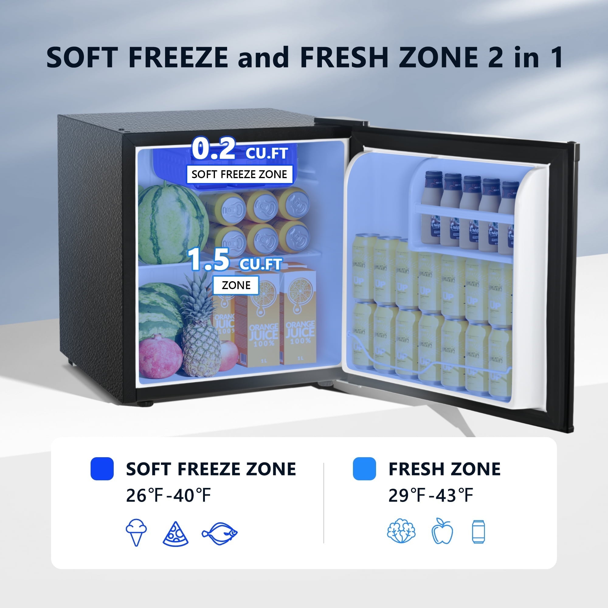 Simzlife 1.6 Cu.ft Mini Fridge with Freezer, Single Door Mini Refrigerator, Black