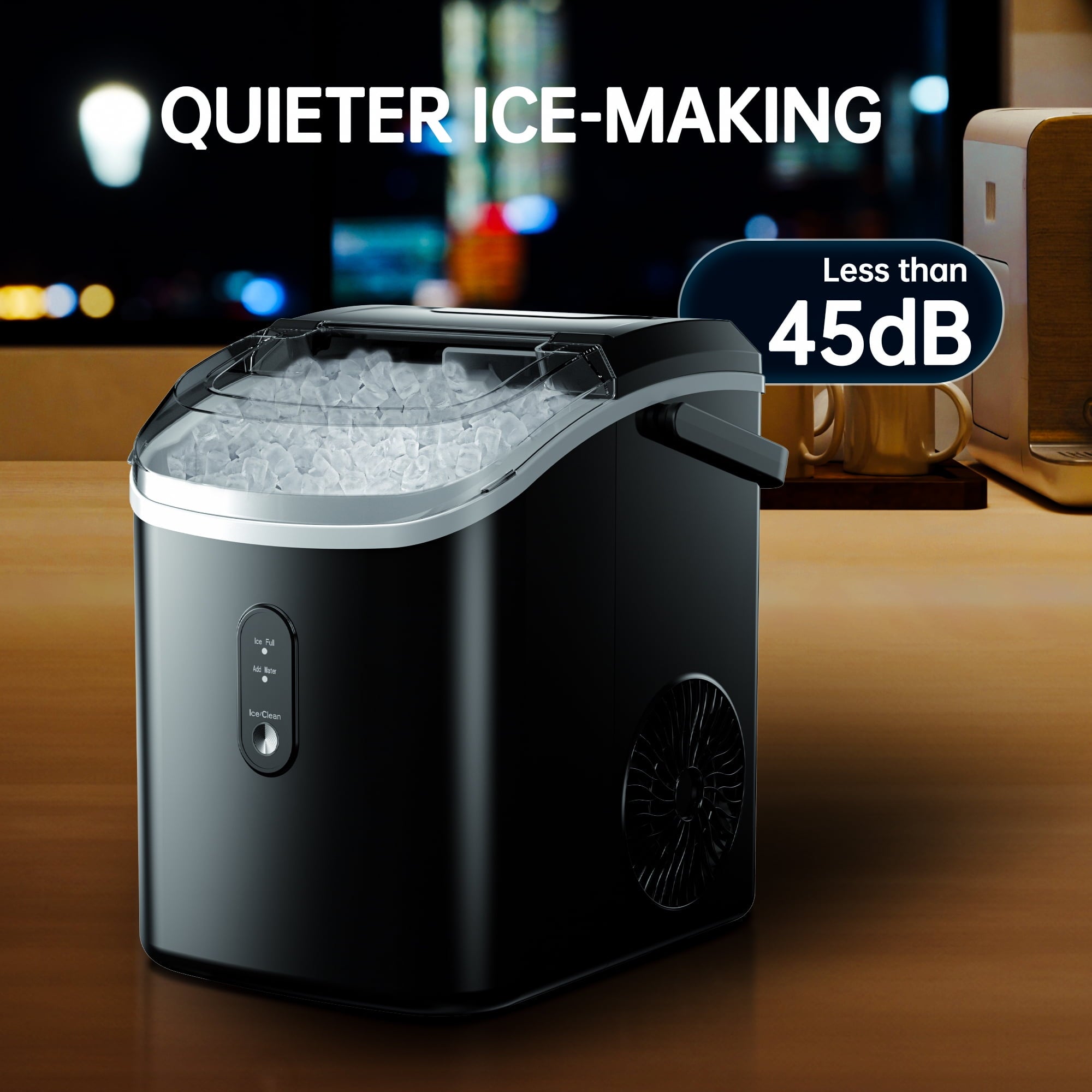 Simzlife Nugget Countertop Ice Maker with Soft Chewable Pellet Ice, Portable Ice Machine with Handle, Ready in 6 Mins, 33lbs Per Day, Self-Cleaning, for Home, Kitchen, Office, Black