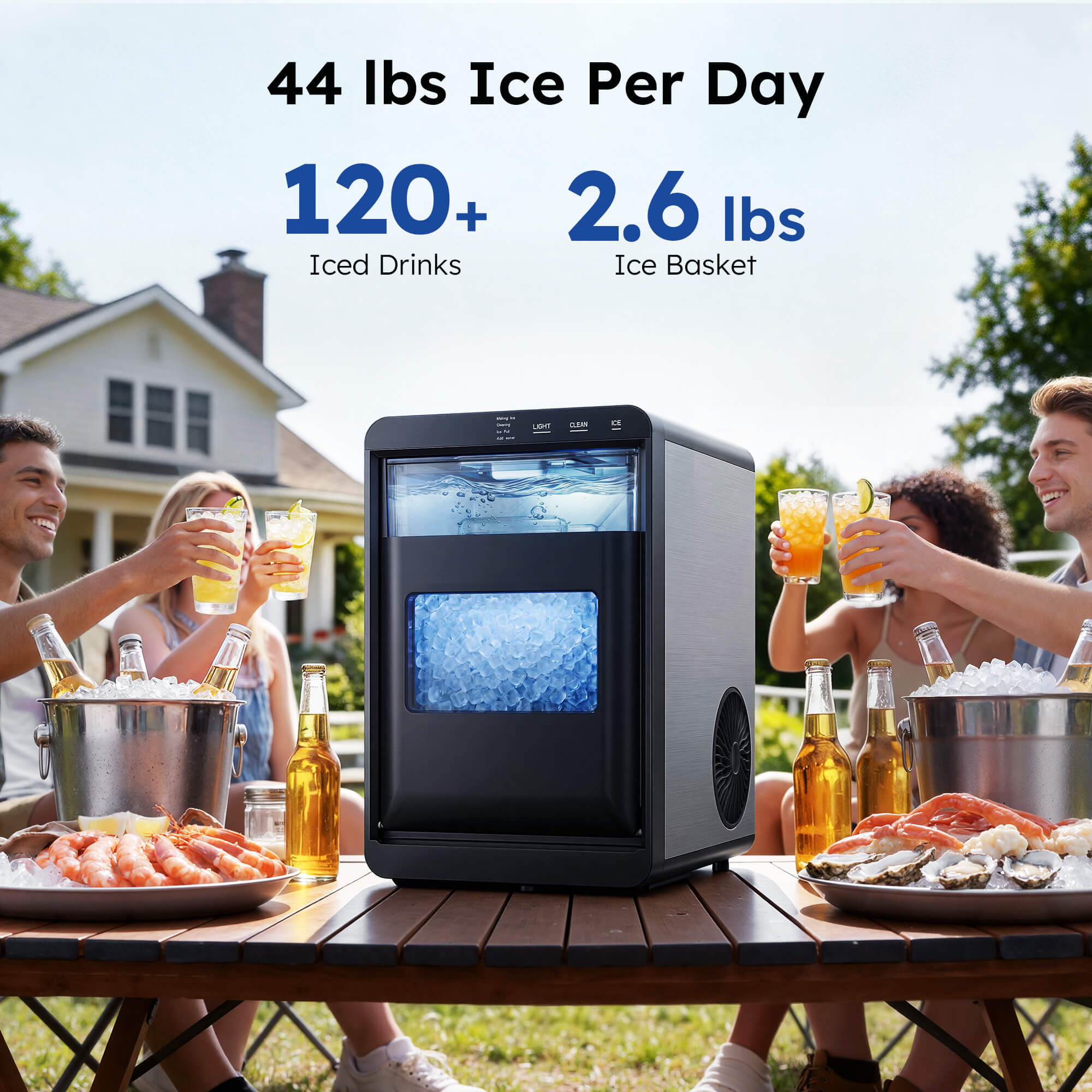 Simzlife Nugget Ice Maker Countertop, 44lbs/24H, Self-Cleaning, Chewable Crunchable Ice machine for Home/Kitchen/Party